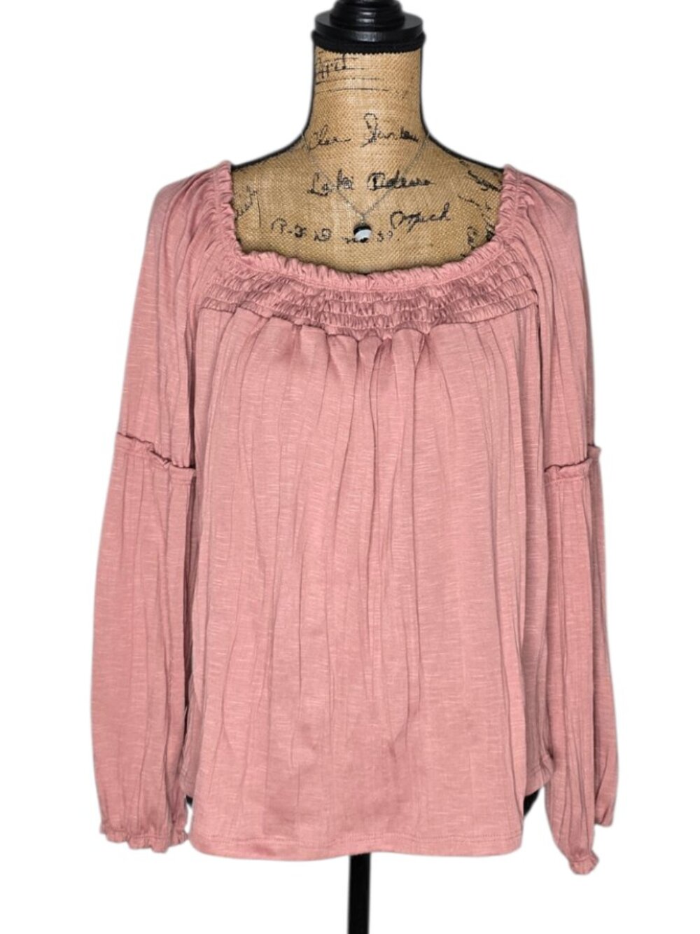 Absolutely Famous Blush Pink Boho Peasant Long Sleeve Blouse Top Size Medium